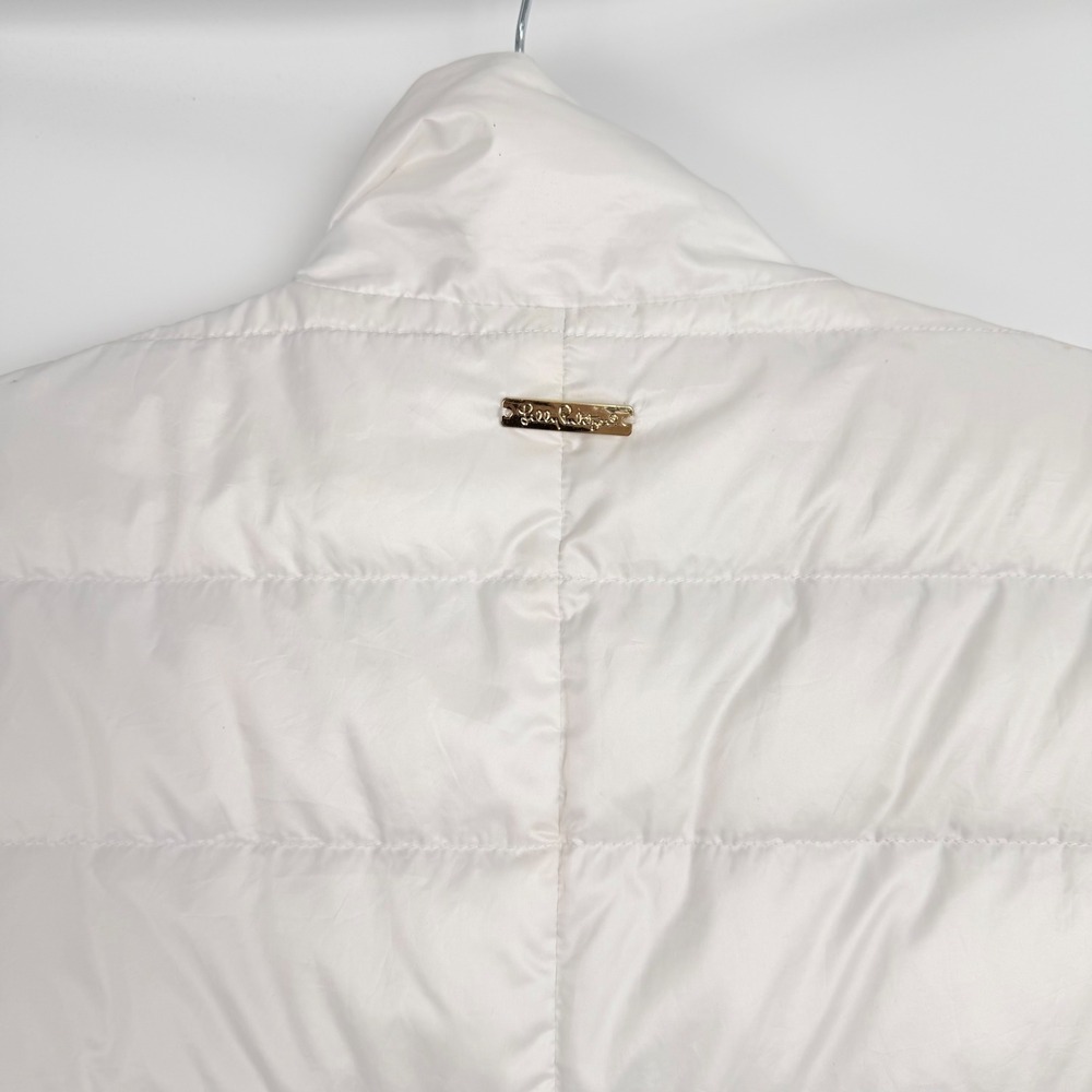 Lilly Pulitzer Women's White Ruffle Down Preppy Soft Girl Puffer Jacket Size 2 - Picture 10 of 13